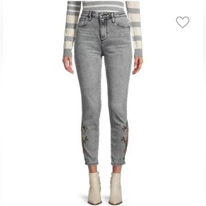 Driftwood High Rise Jackie Jeans Embroidered Floral Gray Pink Size 27